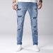 Trendy Ripped Patch Elastic Jeans For Men, Fashionable Slim Fit Casual Small Leg Pants For Men, Retro Slimming And Long Pants For Men_mkmklike.com