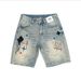Men's Embroidered Denim Shorts Trendy Loose Straight Leg Casual Distressed Five Point Mid Length Summer Thin Pants_mkmklike.com