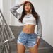 Women's Low Rise Distressed Denim Shorts Frayed Edges Casual Ripped Knit Fabric Summery Hot Girl Style_mkmklike.com