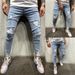 Men's Clothing High Street Men's Slim Fit Skinny Jeans With Scratched Feet Trendy Youth Ripped Mid Waist Jeans Large Size_mkmklike.com