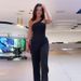 Women's Clothing summer new fashion slanted shoulder collar waist solid color wide leg jumpsuit for women_mkmklike.com