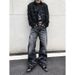 Vintage Washed Black Baggy Straight Jeans For Men - Retro Distressed Denim Pants With Cat Whiskers & Hand-Painted Details_mkmklike.com
