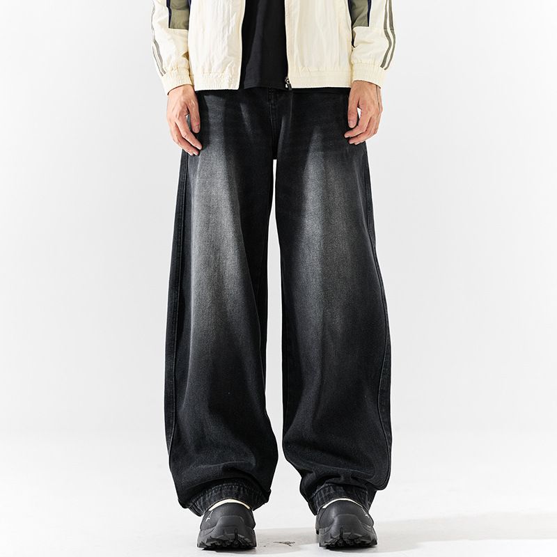 Men's Vintage Washed Jeans - Retro Straight-Leg Denim Pants With Distressed Details, Relaxed Fit Fashion Trends_mkmklike.com