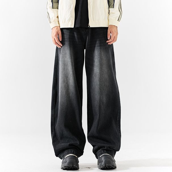 Men's Vintage Washed Jeans - Retro Straight-Leg Denim Pants With Distressed Details, Relaxed Fit Fashion Trends_mkmklike.com