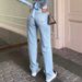 Light Blue High Waisted Straight Leg Jeans Washed Slimming Versatile Simple Denim Trousers for Women Factory Direct Wholesale_mkmklike.com