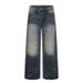Men's Distressed Textured Wide Leg Jeans Retro Bamboo Pattern Straight Casual Trousers For Spring_mkmklike.com