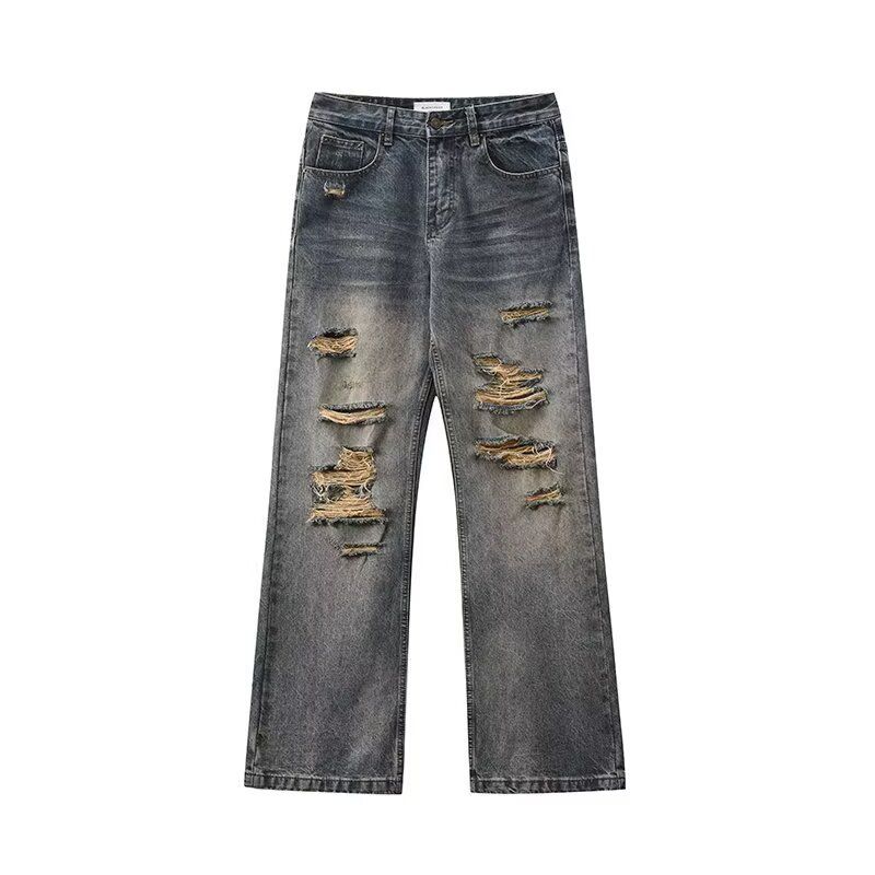 Men's Style Ripped Jeans High Street Tapered Trousers Trendy Embroidered Patched Versatile New Blue For Spring_mkmklike.com