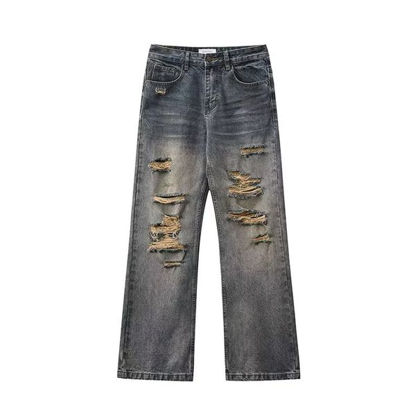 Men's Style Ripped Jeans High Street Tapered Trousers Trendy Embroidered Patched Versatile New Blue For Spring_mkmklike.com