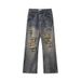 Men's Style Ripped Jeans High Street Tapered Trousers Trendy Embroidered Patched Versatile New Blue For Spring_mkmklike.com