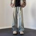 Men's American Style Loose Straight Leg Jeans Trendy Casual Wide Leg Floor Length Pants Slightly Flared Washed Distressed_mkmklike.com