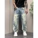 Distressed Washed Ripped Jeans – Men's Slim Straight Cropped Denim Pants (S-3XL, Vintage Streetwear, Hip-Hop Style)_mkmklike.com