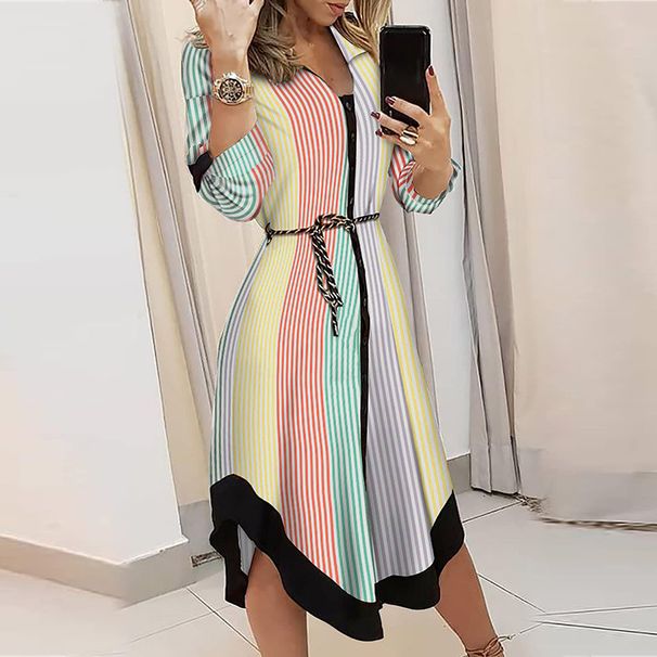 Women's Stylish Commuter V-neck Lace-up Long-sleeved Dress_mkmklike.com