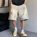 Men's Summer Casual Retro Distressed Ripped Denim Shorts Straight Leg Loose Fit Trendy Five Point Pants_mkmklike.com