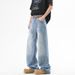 LKTM Men's Light Blue Washed Whiskered Jeans American Style Cleanfit Straight Leg Casual Loose Pants mid Waist Slight Stretch_mkmklike.com