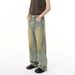 Men's Clothing Niche Personality Design Reverse Wear Distressed Retro Wide Leg Straight Washed Jeans Trend_mkmklike.com