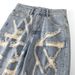 Men's Summer Trendy Denim Shorts Light Blue Washed Frayed Edges Loose Straight Leg Jeans_mkmklike.com