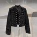 Women's Slimming Stand Collar Long Sleeve Denim Jacket Heavy Industry Motorcycle Short Trendy Top for Spring Autumn Winter_mkmklike.com