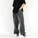 Nordmann American Retro Washed Ash Gray Trendy Jeans For Men And Women, Floor-Length Loose Straight Wide-Leg Draped Pants_mkmklike.com