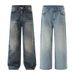 Unisex Washed Floral Light Blue Jeans – Vintage-Inspired Straight-Leg Trousers For Men & Women_mkmklike.com