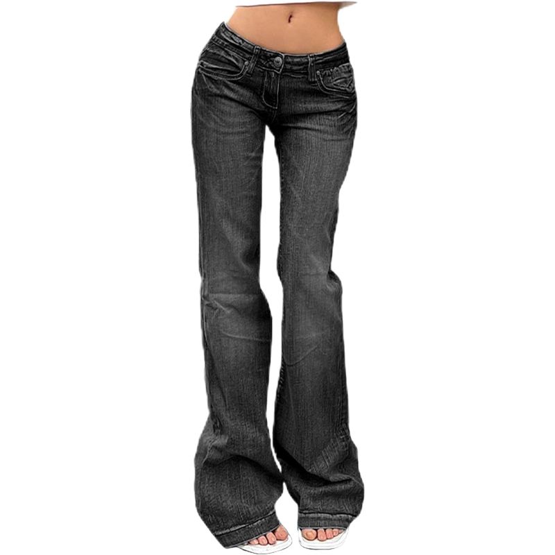 Jeans Flare Pants Women Boot Cut Mid Waist Stretch Washed Distressed Floor Length Streetwear 2025 Female Denims Trousers_mkmklike.com