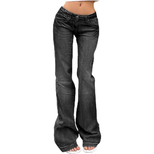 Jeans Flare Pants Women Boot Cut Mid Waist Stretch Washed Distressed Floor Length Streetwear 2025 Female Denims Trousers_mkmklike.com
