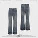 WHOOWAP Vintage Washed Flared Jeans Distressed Details Classic Blue 90s Retro Streetwear Denim S-L 95% Cotton_mkmklike.com