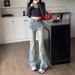 New Spring And Autumn American-style Washed Women's Flared Jeans, Floor-length Trousers, Retro Slim-fit Petite_mkmklike.com