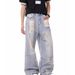 Unisex Distressed Vintage Dad Jeans – Oversized Streetwear Denim With Ripped & Washed Details (Gender-Neutral, Wide-Leg, 90s Grunge Revival)_mkmklike.com