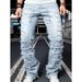 Men's Loose-Fit Patchwork Jeans – Trendy Straight-Leg Denim Pants (Light Blue, Pink, Blue, Khaki, Black, Sizes S-XXL, Cotton, Machine Washable)_mkmklike.com