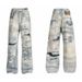 Women's Clothing High Street Washed Loose Wide Leg Pattern Wide Leg Printed Jeans Straight Trousers For Men_mkmklike.com
