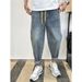 Autumn Men's Trendy Brand Jeans Loose Fit Drawstring Elastic Waist Harem Pants Cropped Carrot Style Standard Thickness Softener_mkmklike.com