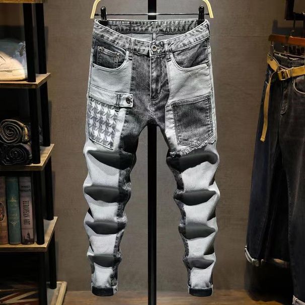 Men's Multi-Pocket Patchwork Jeans – Slim Fit Stretch Denim With Urban Street Style | Trendy Straight-Leg Pants For Youth_mkmklike.com