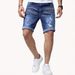 Men's Slim Fit Stretch Denim Shorts – Distressed 5-Point Ripped Design, Comfortable Casual Shorts (Peacock Blue/Black, S-2XL)_mkmklike.com