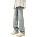 Men's Retro Washed Star Print Jeans American High Street Style Trendy Loose Straight Leg Trousers Cool Distressed Straight-Leg Jeans_mkmklike.com