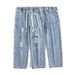 Brand Free New Trend Simple Ripped Jeans For Men's Summer Thin Casual Cropped Pants Harajuku Fashion_mkmklike.com