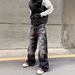 Vintage Washed Black Distressed Flared Jeans For Men & Women, Retro American Style High Waist Wide Leg Denim Pants_mkmklike.com