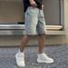 Men's Clothing Summer Mid Length Pants Trendy Brand Patch Hole Five Point Denim Shorts Men Ins Handsome Trendy Half Length Pants Youth Five_mkmklike.com