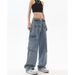 American Street Hip-hop Multi-pocket Straight-leg Workwear Jeans For Women, Loose-fitting, Stylish Wide-leg Slimming_mkmklike.com