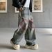Vintage Washed Denim Jeans – High Street Distressed Print Wide-Leg Pants For Men & Women_mkmklike.com