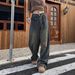Women's High-Waisted Distressed Wide-Leg Jeans – Vintage Washed Denim Pants For Effortless Street Style_mkmklike.com