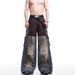 Men's American Retro Distressed Patchwork Denim Jacket For Autumn And Winter Dirty Jacket Denim Patchwork Design_mkmklike.com
