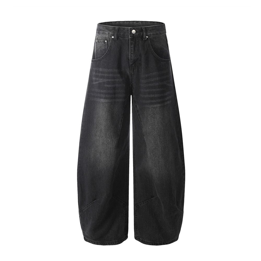 American Style Vintage Denim Scimitar Punk High Street Loose Wide-Leg Banana Men's Gradient Washed Long Pants_mkmklike.com