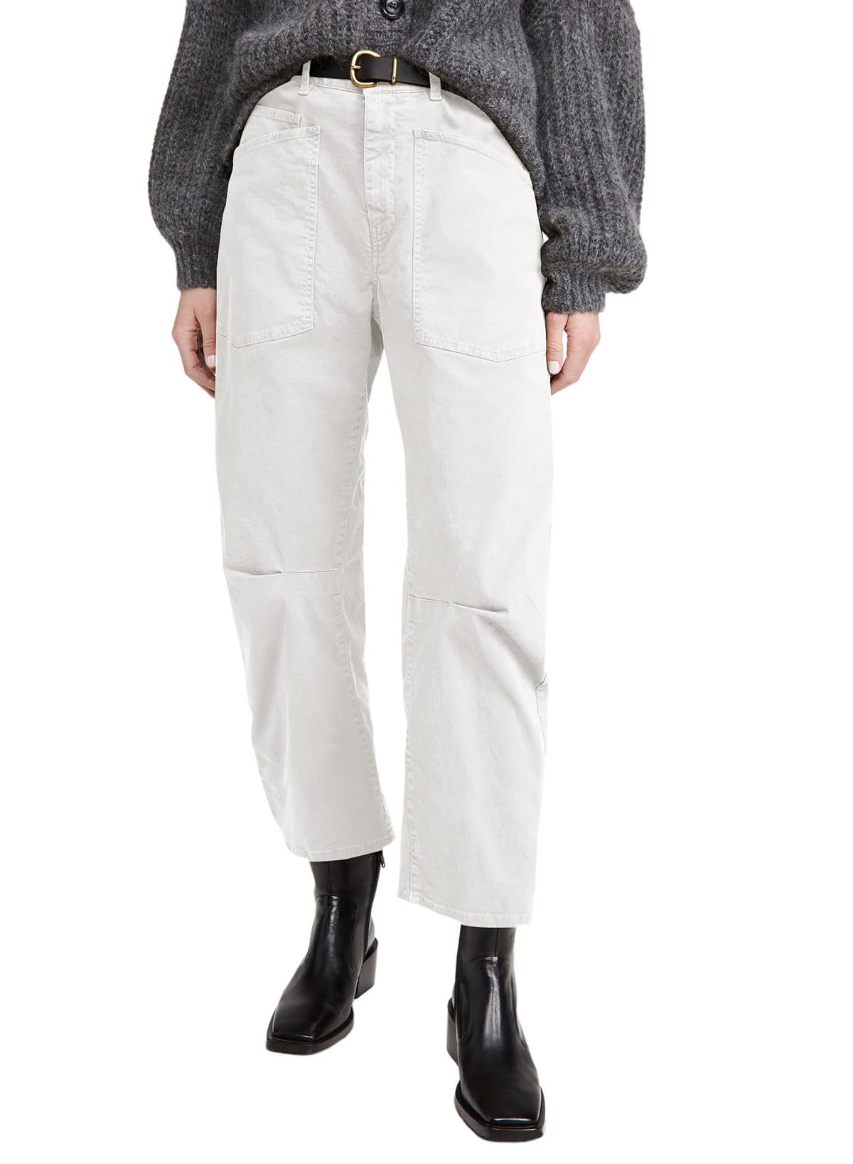 "Vintage-Inspired High Waisted Jeans – Distressed Patch Pocket Workwear Denim For Women (Black/White/Light Blue/Medium Blue, S-XXL)"_mkmklike.com