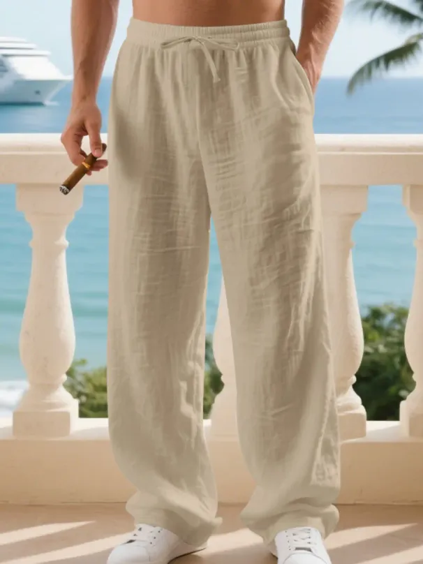 Men's Linen Casual Classic Straight-leg Pants, Breathable, Comfortable, And Stylish Long Pants, Suitable For Outdoor Travel, Vacation, And Daily Wear_mkmklike.com