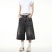 Retro American Street Style Washed Lightning Pattern Cropped Jeans mid Waist Cotton Shorts for Men And Women Summer Casual Wide Leg_mkmklike.com