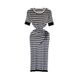 Women's Clothing Light and mature sister style round neck, slim pleated striped dress_mkmklike.com