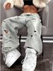 Women's Distressed High-Waisted Straight-Leg Jeans – Grunge-Inspired Patchwork Denim With Raw Hem, Non-Stretch Cotton Blend_mkmklike.com