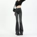 Women's High-Waisted Grey Flared Jeans Slimming Ankle-Length Elastic Frayed Hem Perfect for Autumn Winter_mkmklike.com