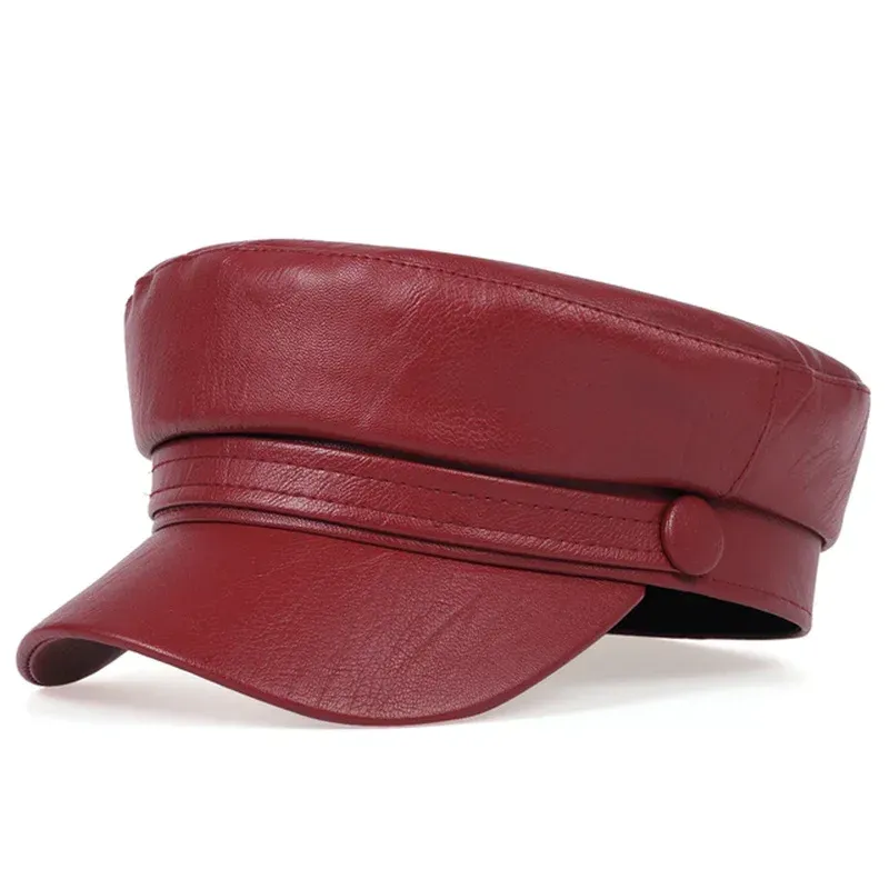 Hot Sale Ladies New Trendy Casual Pu Leather Flat Top Beret Women Men Octagon Hat Hot Sale_mkmklike.com