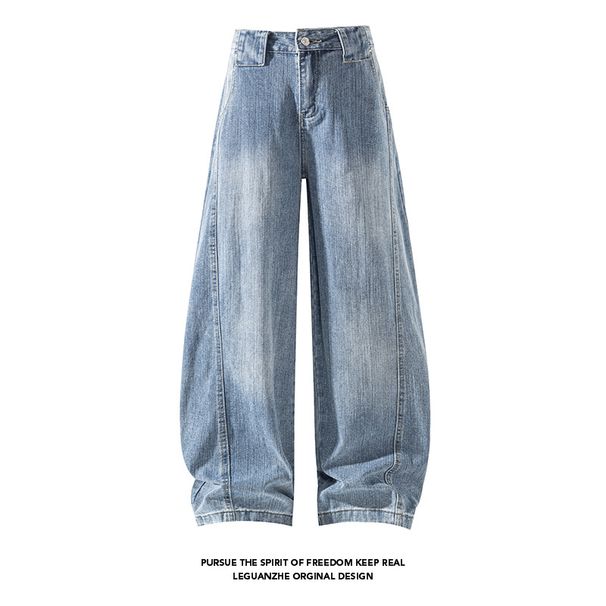 American-style Deconstructed Vintage Washed Bamboo-pattern Jeans For Men, Spring Trendy Brand, Loose Fit, Versatile_mkmklike.com